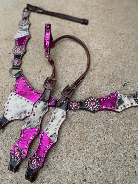 Fuchsia Cowhide Tack Set